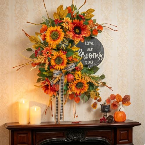 fall wreaths for front door 24 inch outside, close-up detail