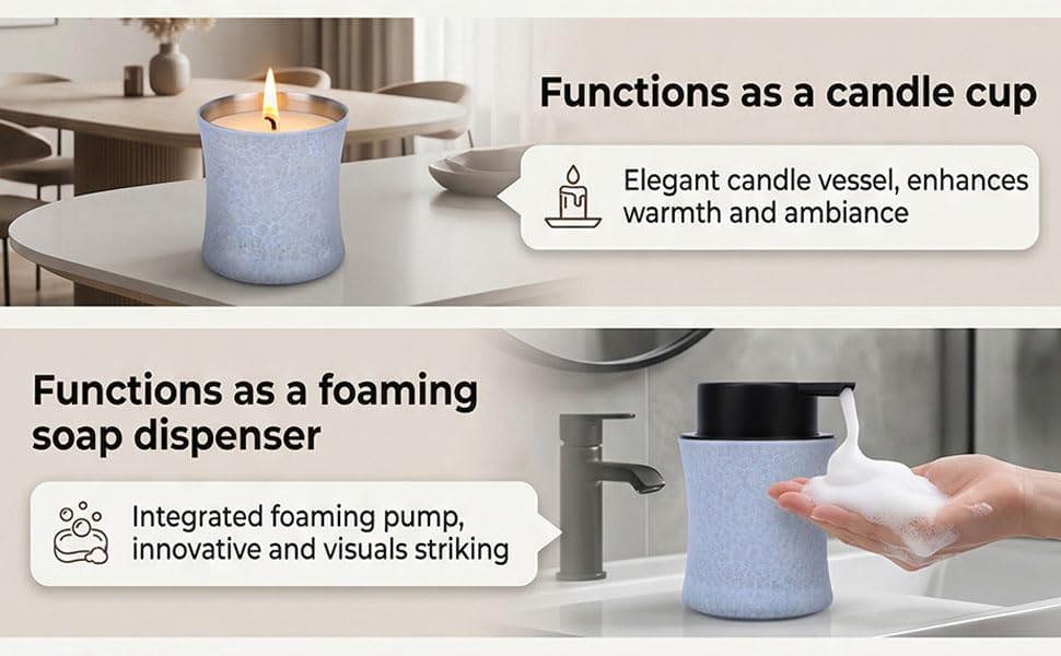 ZJchao 300ml Stainless Steel Dual Function Candle Cup Holder (Matte Blue) | Comes with foaming pump lid, smooth metal texture, exquisite decorative ornament for indoor home desktop decoration