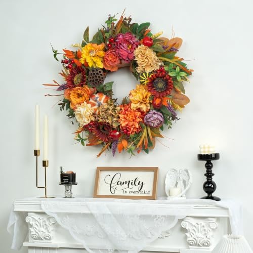 24 inch artificial harvest fall wreaths for front on a desk or shelf