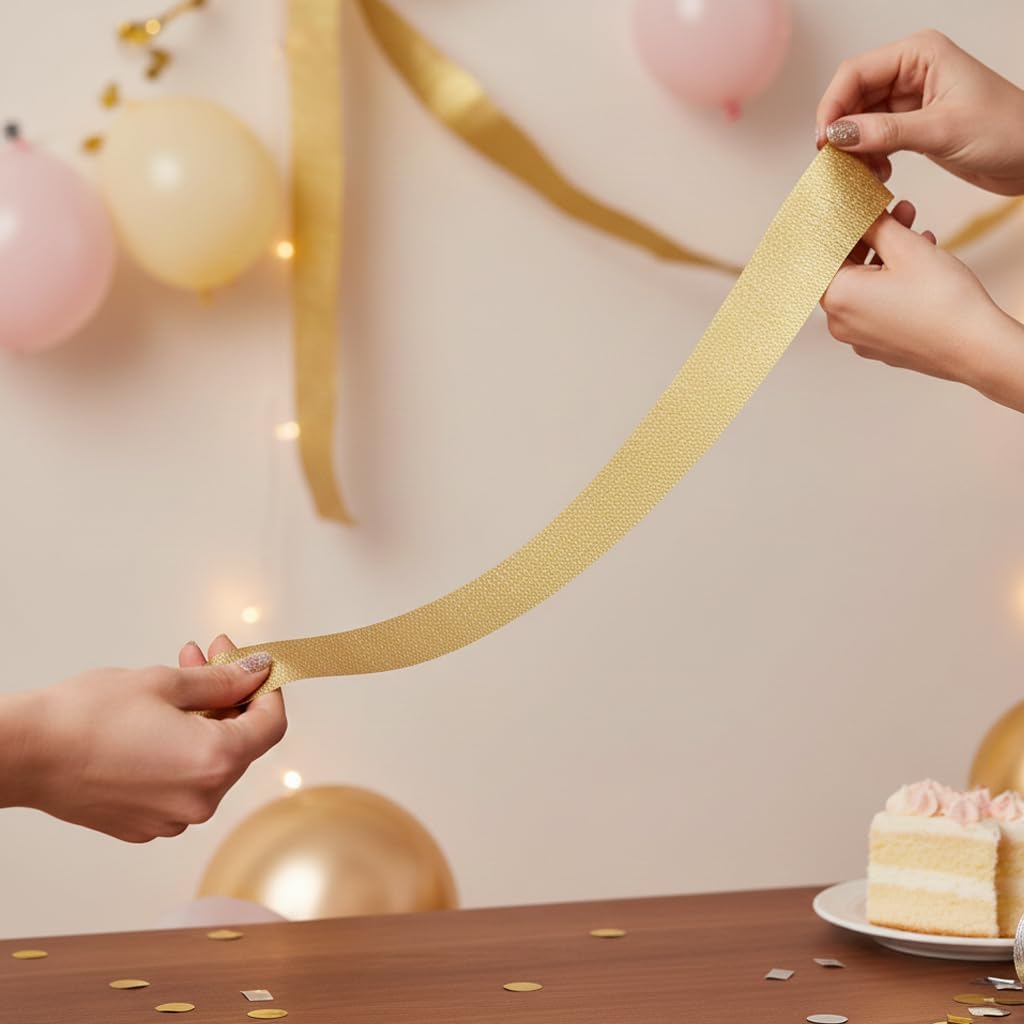 Gold Streamers 4 Rolls, 328 Ft Gold Crepe Paper, Streamer Party Decorations for Birthday, Wedding, Showers (1.8 in x 82 ft/Roll)