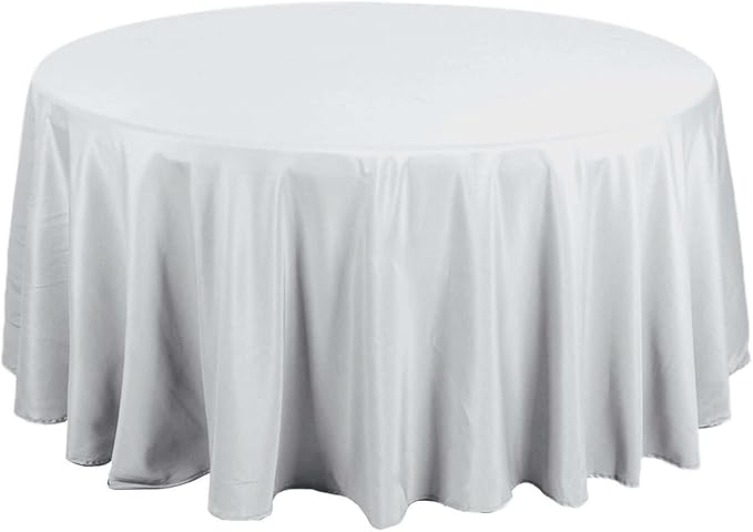 Efavormart Round Tablecloth, 132 Inch Stain & Wrinkle Resistant Washable Table Cloth, Decorative Polyester Fabric Table Cover for Banquet, Wedding, Dining- Silver