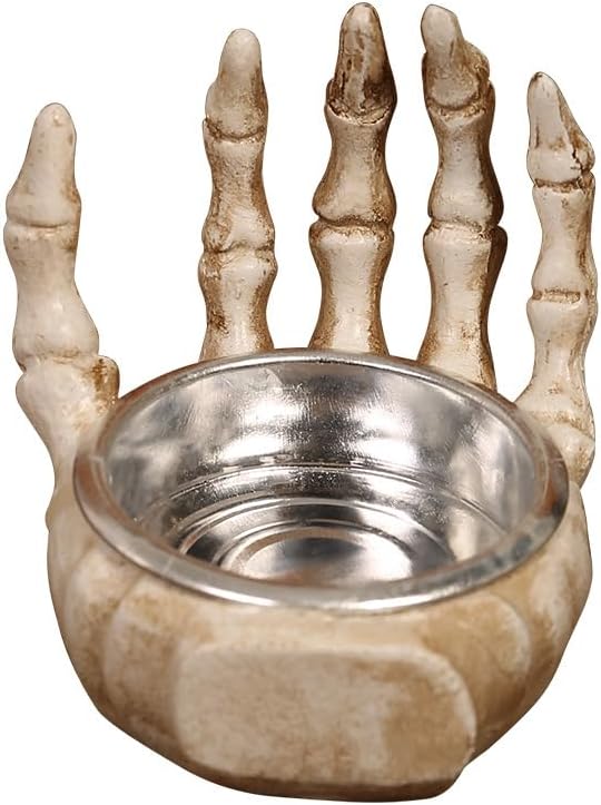 1pc Skeleton Hand Resin Candle Holder, Gothic Skull Hand Candlestick, Spooky Table Decor for Halloween Party Home Ornament