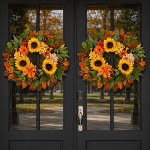 24 inch fall wreaths for front door with on a desk or shelf