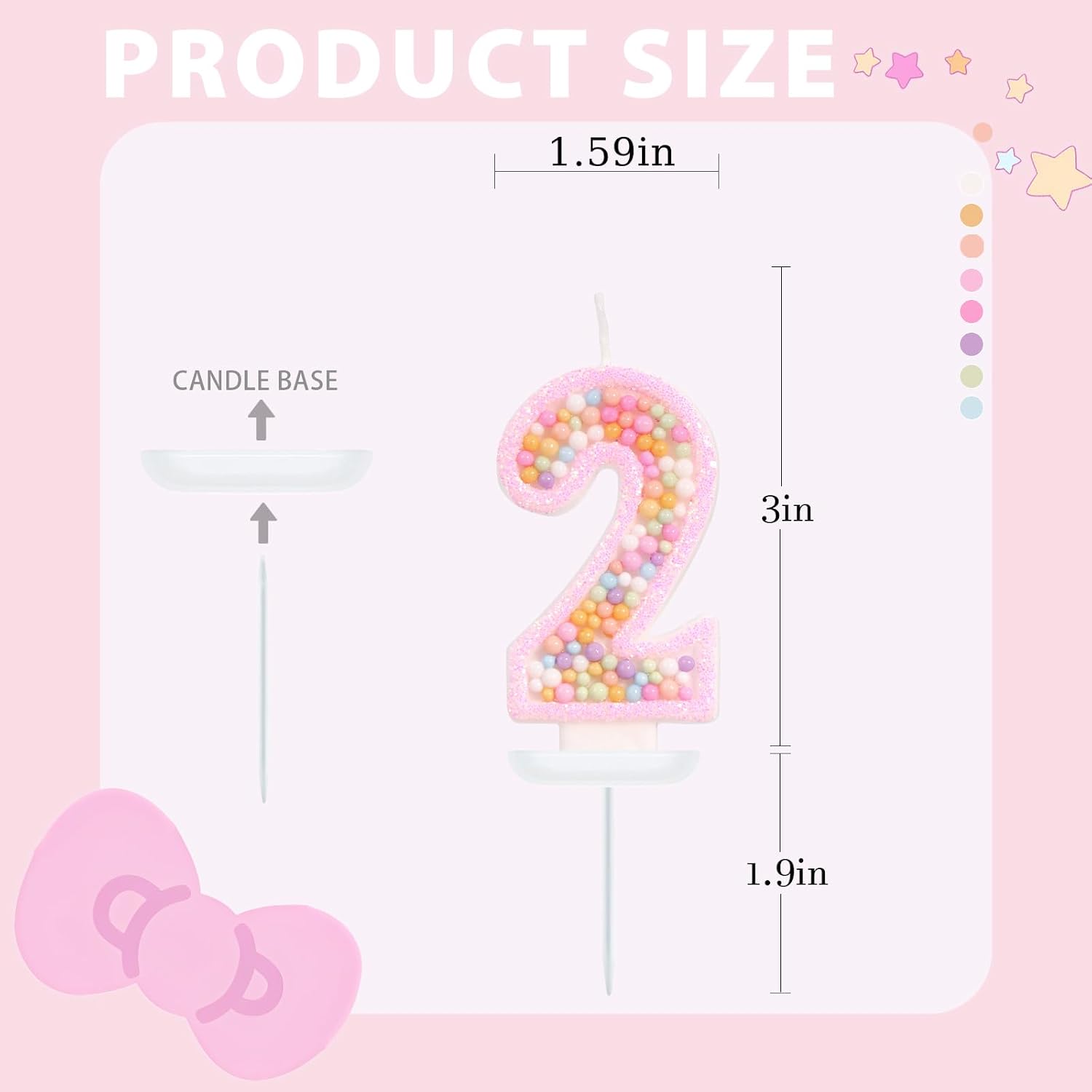 Pink Birthday Candles - Number 2 Candle, Colorful Macaron Candles, 2 Cake Topper, Pink Birthday Decorations for Girl, Sweet Theme Birthday Party Supplies