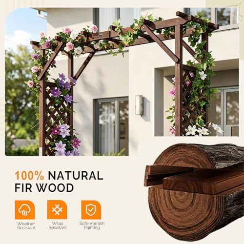 vingli wooden garden arbor with planter, wedding arch, close-up detail