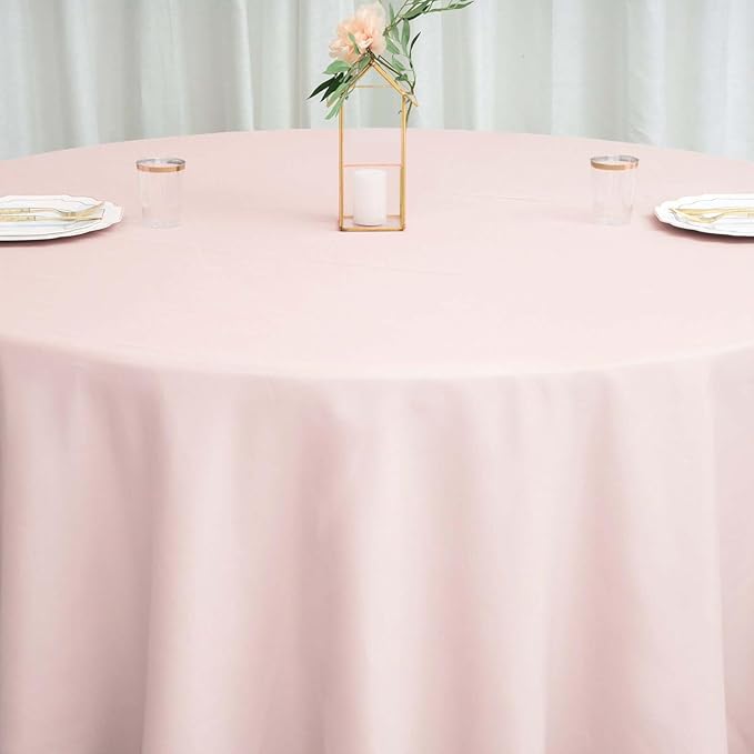 Efavormart Round Tablecloth, 120 Inch Stain & Wrinkle Resistant Washable Table Cloth, Decorative Polyester Fabric Table Cover for Banquet, Wedding, Dining - Blush