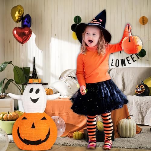 collapsible light up pumpkin ghost halloween decorations outdoor, close-up detail