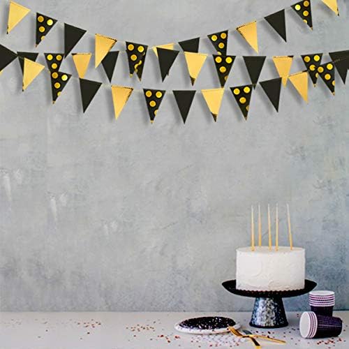 30Ft Black Gold Party Decorations Polka Dot Pennant Banner Paper Circle Dot Triangle Flags Bunting Garland for Wedding Bridal Shower Birthday Bachelorette Engagement Anniversary Holiday Party Supplies