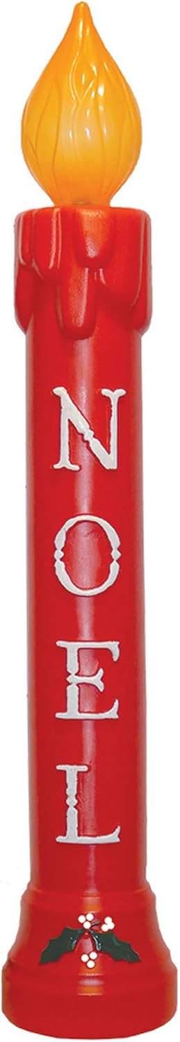 Union Products Blow Molded 39 Inches Plastic Realistic Lighted Noel Illuminated Candle with Electric Cord and Light Included, Red