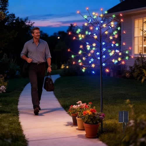solar cherry blossom tree lights with remote for, front angle view
