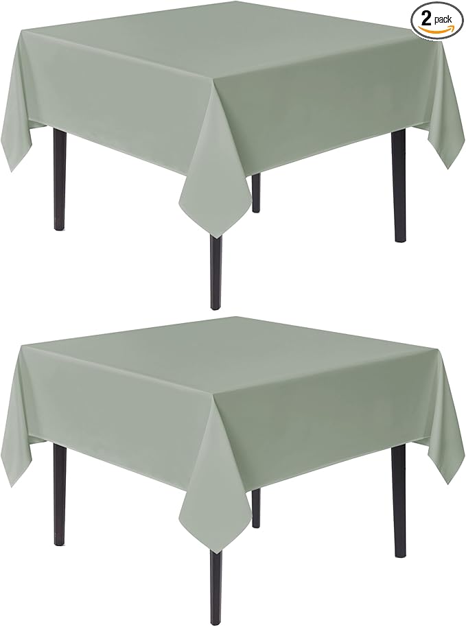 sancua Square Tablecloths 54x54 Inch, 2 Pack - Sage Green Fabric Table Cloth for Square or Round Tables, Washable Polyester Table Cover for Dinner, Holiday Party, Decorative Display Tables