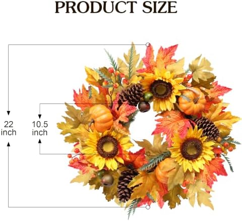 mumtop 22" fall wreath for front door, sunflower shown in use
