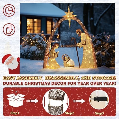 yardenaler 5ft lighted nativity scene set with 170 showing dimensions