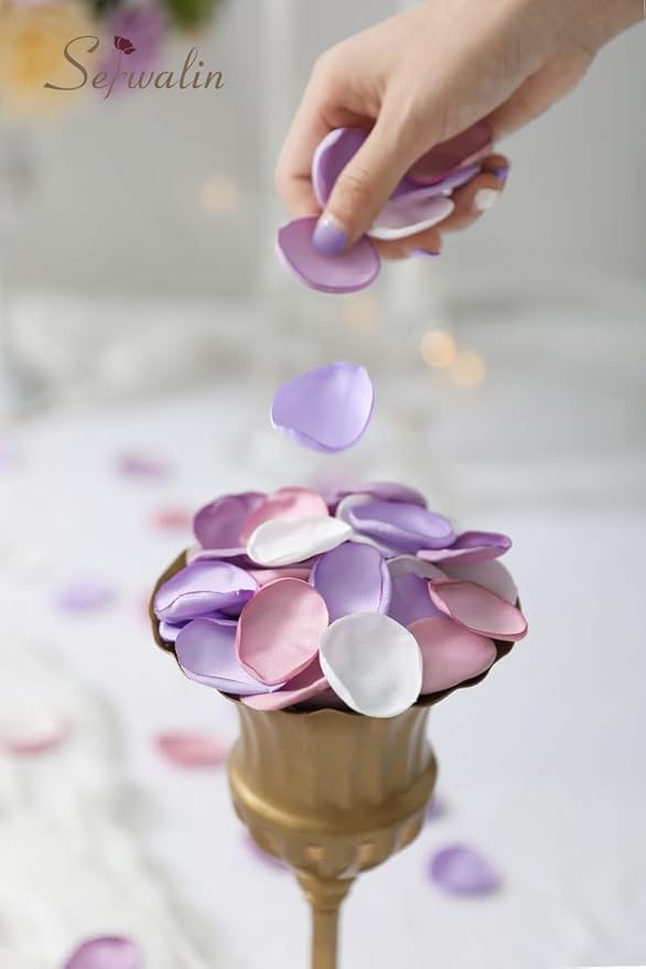 Serwalin 300Pcs Silk Rose Petals Artificial Flower for Weddings Proposal - Purple Pink for Romantic Night, Flower Girl, Bridal Shower Table Decor (4 Color Mixes)