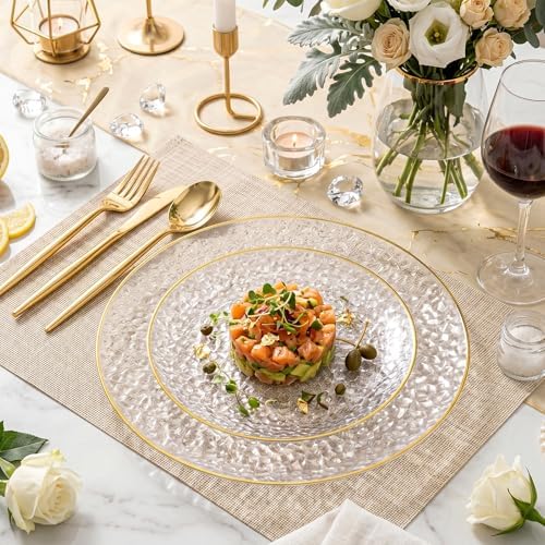 rubtlamp 60pcs clear plastic plates,clear disposable plates with, front angle view