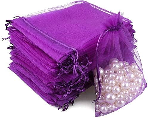 G2PLUS Purple Organza Bags 4x6 in, 100PCS Drawstring Organza Bags, Sheer Mesh Jewelry Pouches, Lavender Wedding Party Festival Gift Bag Candy Pouches for Mother's Day, Party Favors