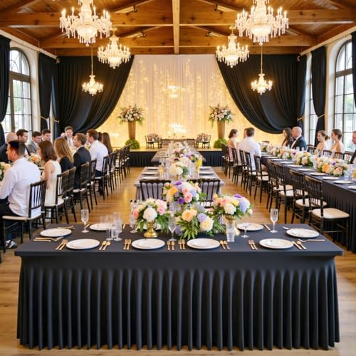 Spandex Tablecloth 6FT Rectangle Table Cover 3 Pack Black Wrinkle-Free