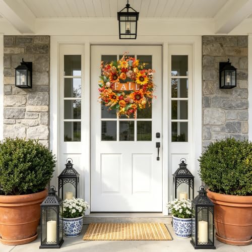 24 inch fall wreaths for front door autumn, front angle view