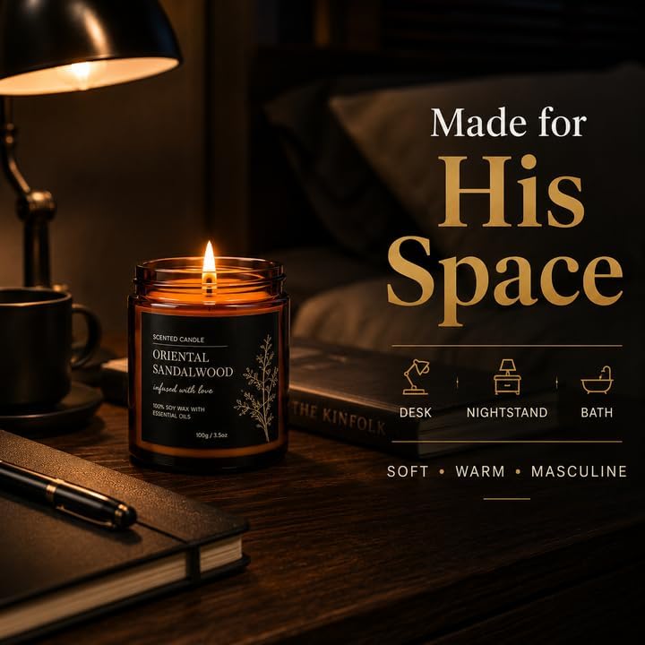 Scented Candles for Men, 6 Pack Soy Candle Gift Set, 150 Hour Burn Time, Sandalwood Cedar Aromatherapy Candles Gifts for Birthday Christmas for Men Dad Husband Boyfriend