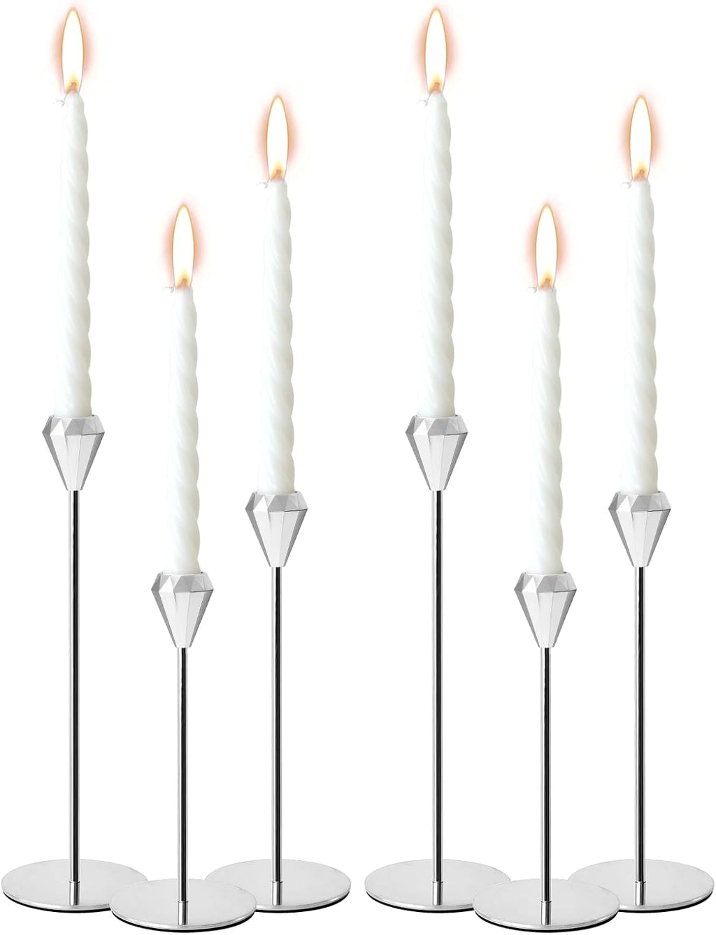 6-PC Silver Tall Candlestick Set for Dining Tables & Fireplaces, Perfect for Weddings, Holidays, Housewarming Parties and New Home DecorNew Store