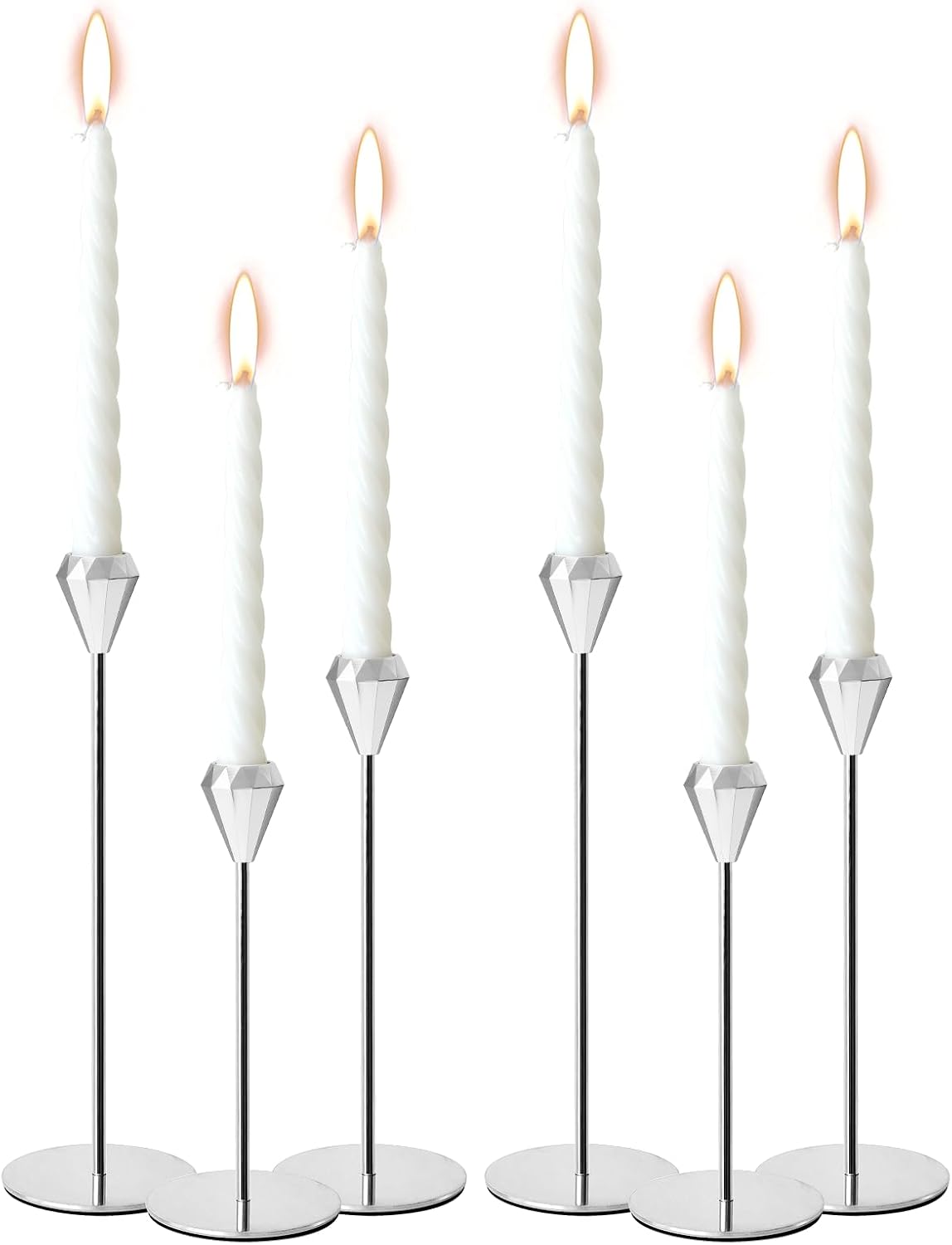 6-PC Silver Tall Candlestick Set for Dining Tables & Fireplaces, Perfect for Weddings, Holidays, Housewarming Parties and New Home DecorNew Store