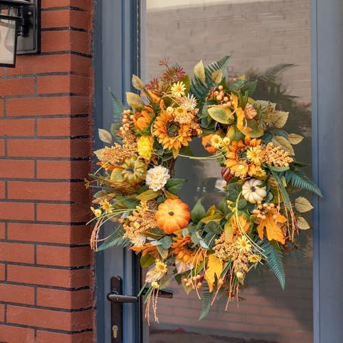 24 inch fall wreaths for front door outside on a desk or shelf