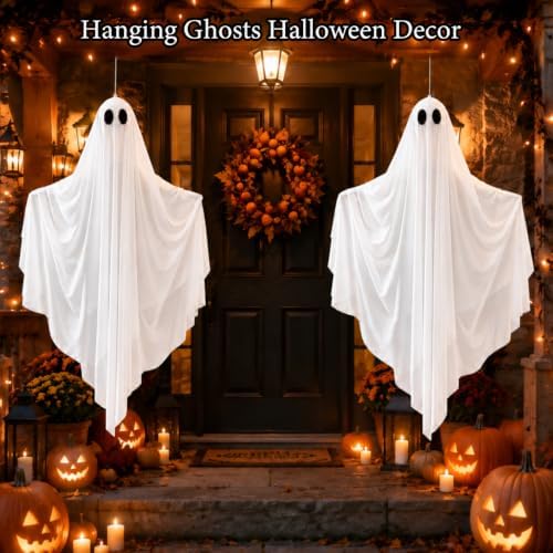 4 FT Large Halloween Hanging Ghosts 2 Pack, Halloween Decor Indoor Outdoor