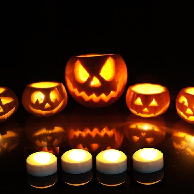 Halloween LED Pumpkin Lights with Remote and Timer, Battery Operated Jack-O-Lantern, Bright Flickering Flameless Candles for Pumpkin Decor, Halloween Party Decorations, White, 6 Pack