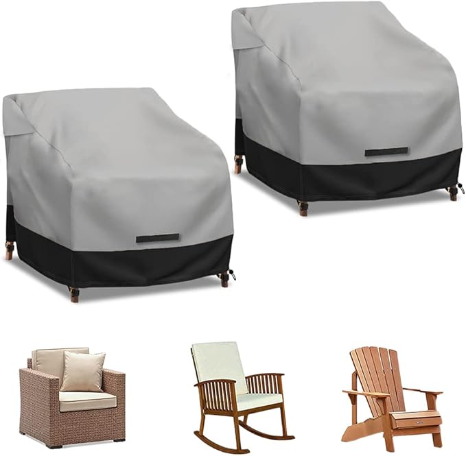 Patio Swivel Chair Cover Waterproof 2 Pack, 600D Heavy Duty Outdoor Furniture Covers for Universal Lawn/Deck/Garden/Backyard Fits up 32" W*37" D*36" H, Gray/Black