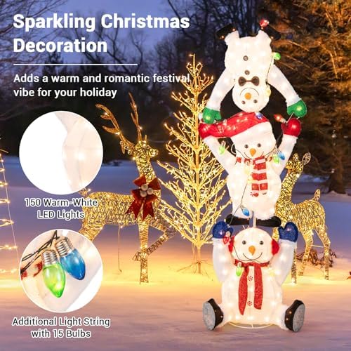 tangkula 5.6 ft lighted christmas stacked snowman, 3d showing dimensions