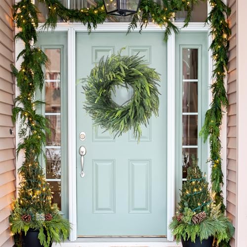 24 inch real touch norfolk pine christmas wreath on a desk or shelf