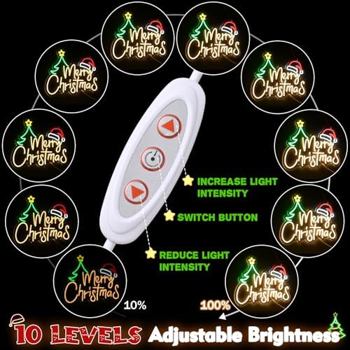 framics merry christmas neon sign-10 adjustable brightness led, close-up detail