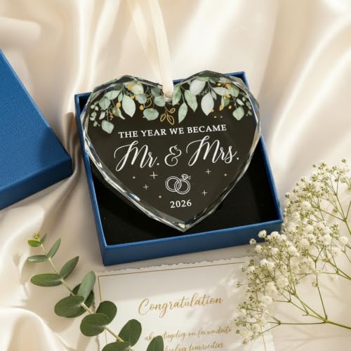 HEXMOZ Wedding Gifts for Couples 2026 - Bridal Shower Gifts, Bride Gift | Mr and Mrs Gift for Newlywed, Future Mr Mrs - Just Married Party Decoration Christmas Glass Ornament - Wedding Registry Ideas