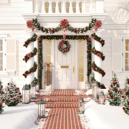 total 200 ft green christmas garland decorations, christmas, front angle view
