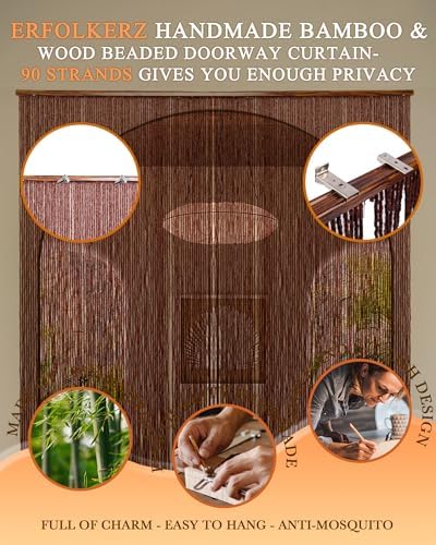 90 strands beaded curtain for doorways -35.5"x79"- handmade shown in use