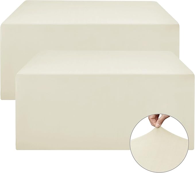Nasitos Spandex Fitted Table Clothes, 2 Pack - 48 x 24 Inch - Beige Rectangle Tablecloths for 4 Foot Tables, Fabric Cover Protector for Folding, Parties, Craft Show, Trade Show
