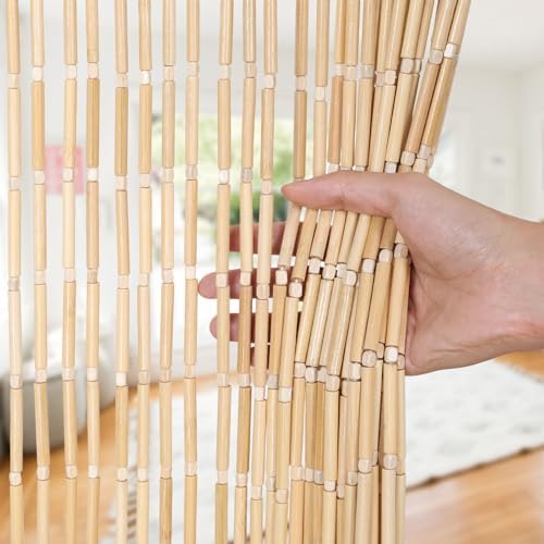 bechaeo handmade bamboo beaded curtain for doorway, natural, front angle view