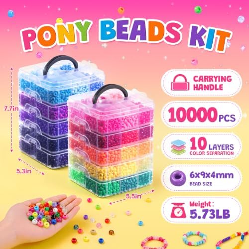 umikk 10000pcs pony beads bulk, 60 colors kandi shown in use