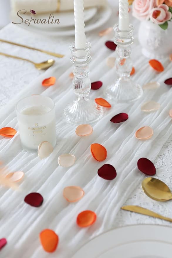 Serwalin 500Pcs Silk Rose Petals Flower Petals for Weddings Burgundy Gold White Petals Fake Orange Petals for Aisle Flower Girl Basket Bridal Shower Table Decor (4 Color Mixes)