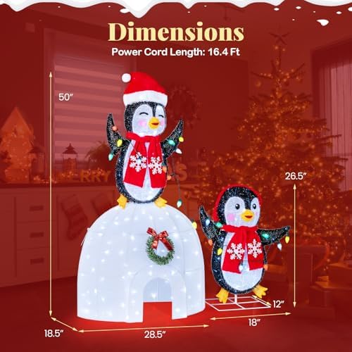 tangkula lighted christmas penguins & igloo, 3d north, side view