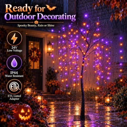 7 ft halloween lighted willow tree 256 led showing dimensions