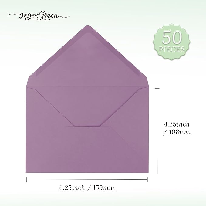 50 Pack 4x6 Envelopes Letter Size, Purple A4 Envelopes Self Seal for Wedding Invitation, Envelope 4.3x6.3 for Greeting Cards, Photos, Baby Shower, Graduation, Thank You Cards, Announcements