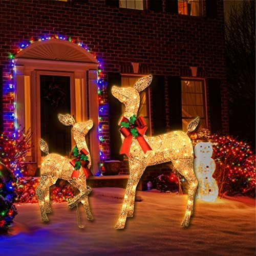 38in christmas deer set decoration 2pc deers, lighted, view 9