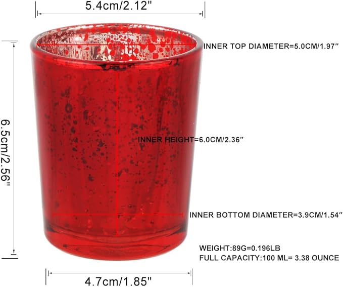 Red Mercury Glass Tea Light Holders Set of 36 - Elegant Votive Candle Holders for Weddings, Showers and Home Decor - Perfect for Table Centerpieces and Parties (Glass, Red)