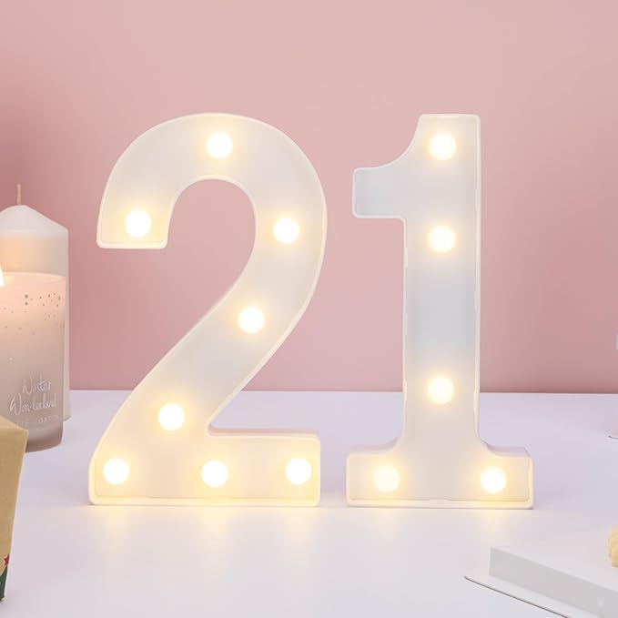 Decorative Led Light Up Numbers, 21th Birthday Decorations, Warm White Led Numbers Lights, Lighted Marquee Number Sign for Sweet 21th Party Decor