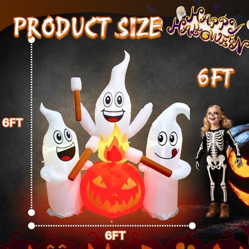 6 ft halloween inflatable ghosts roasting marshmallows shown in use