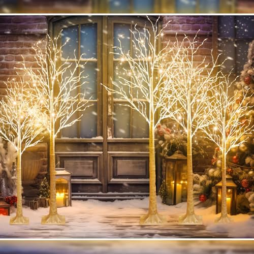 aurelema 5 pcs lighted birch tree, 4ft 6ft, side view