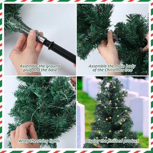30 inch solar artificial christmas tree for cemetery, side view