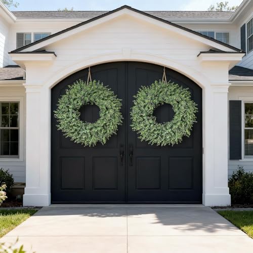32'' artificial eucalyptus wreath with seeds for front, side view