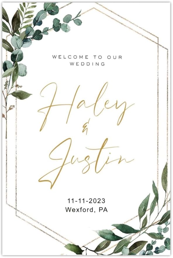 Generic Greenery Wedding Welcome Sign, 18x27 inches, Plastic, Modern Geometric